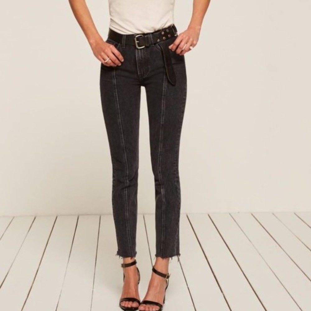 Reformation Seamed High Rise Straight  Cigarette Jeans Washed Black 26 Pacific